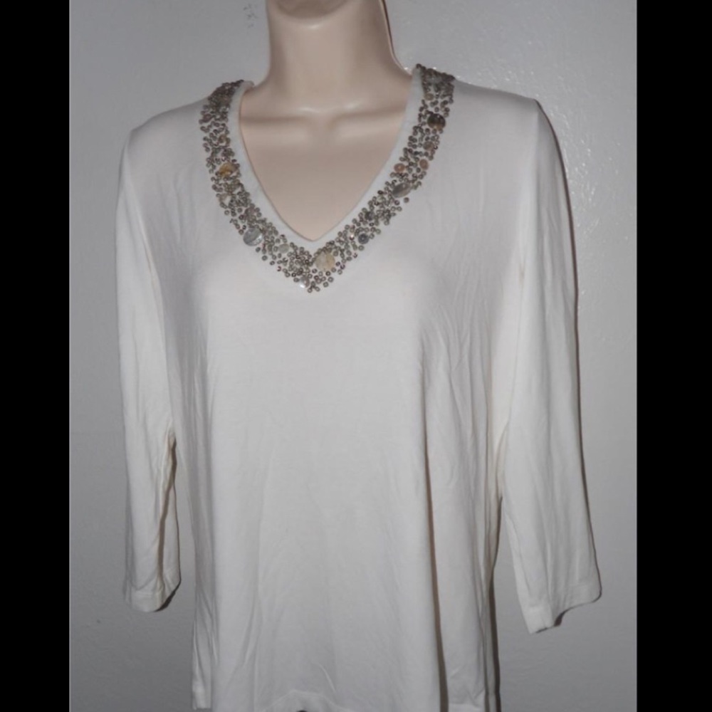 NWOT Chico’s Cream Top Beaded Neckline